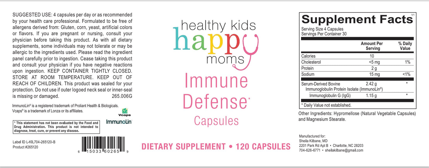 Healthy Kids Happy Moms Immune Defense IgG - 120 Capsules (formerly Immune Protect IgG Capsules)