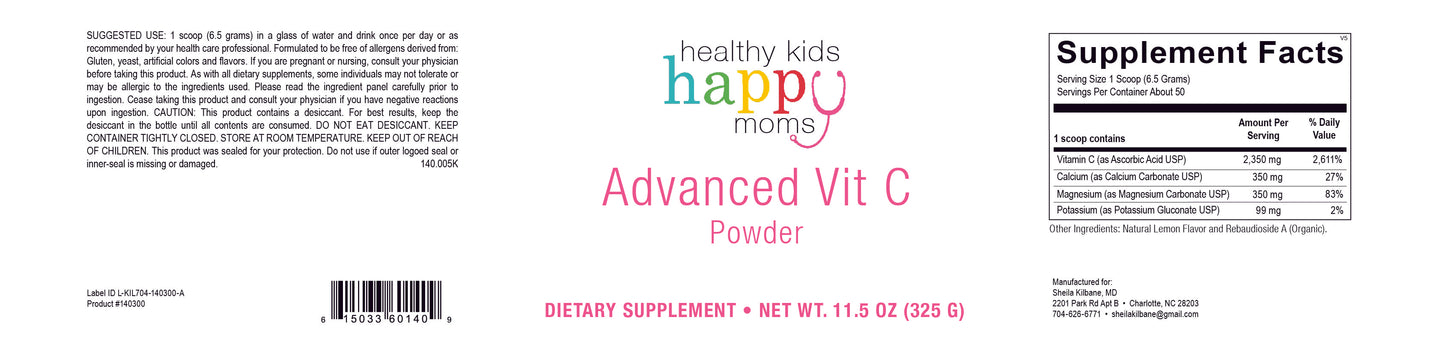 Healthy Kids Happy Moms Advanced Vitamin C Powder - 11.5 oz (Lemon Flavor)