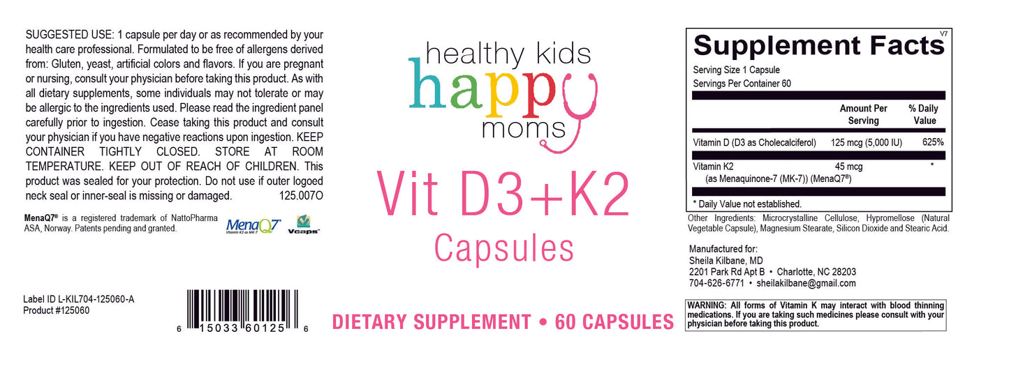 Healthy Kids Happy Moms Vitamin D3+K2 - 60 Capsules