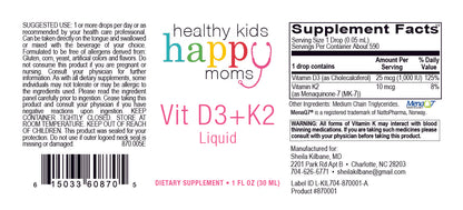 Healthy Kids Happy Moms Vitamin D3+K2 Liquid - 1 oz