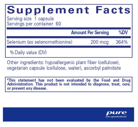 Selenium 200 mcg by Pure Encapsulations - 60 Capsules