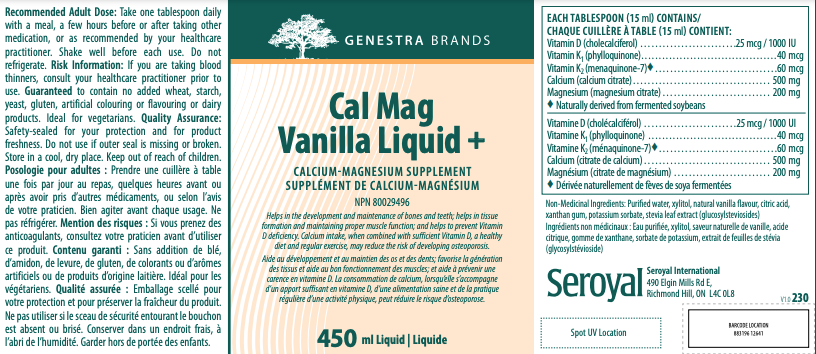 Cal Mag Vanilla Liquid + by Genestra - 15.2 oz (450 ml)